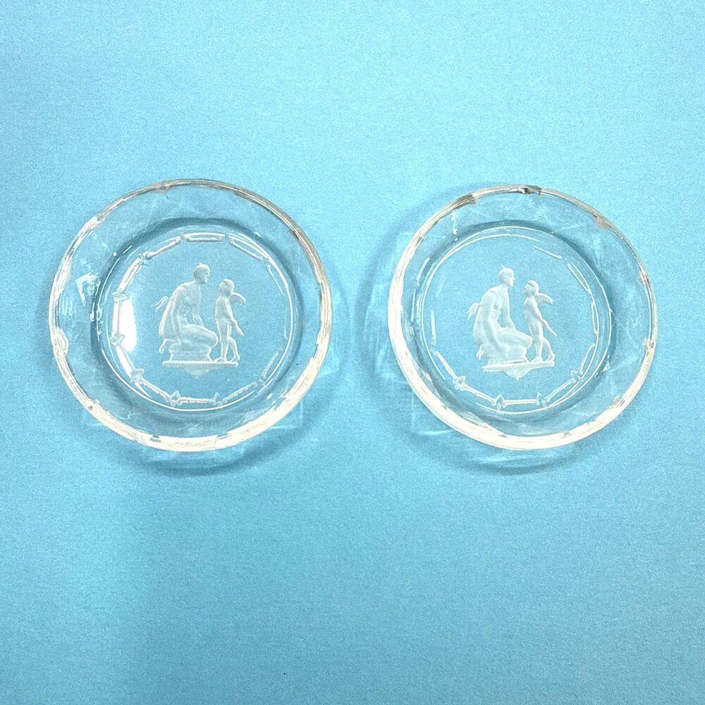 2 Vintage Glass Salt Cellars Intaglio Lady Cherub Art Deco Dip Heinrich Hoffman